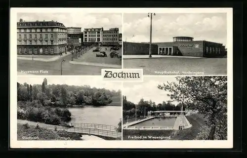 AK Bochum, Husemann-Platz, Hauptbahnhof, Stadtpark