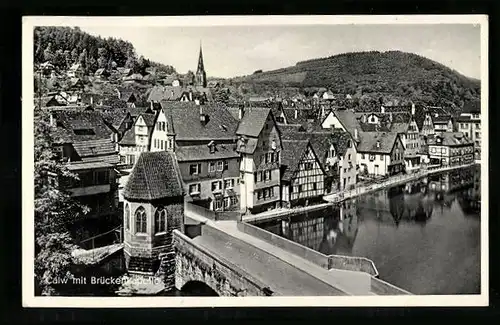AK Calw, Gesamtansicht mit Brückenkapelle