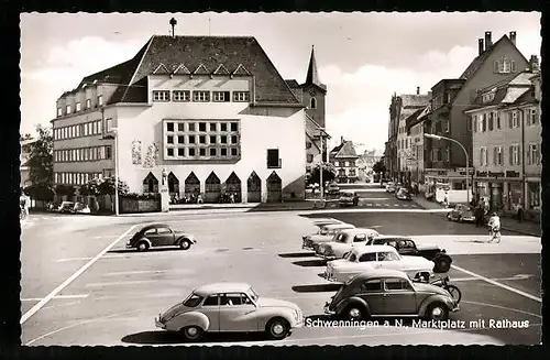 AK Schwenningen a. N., Marktplatz mit Rathaus