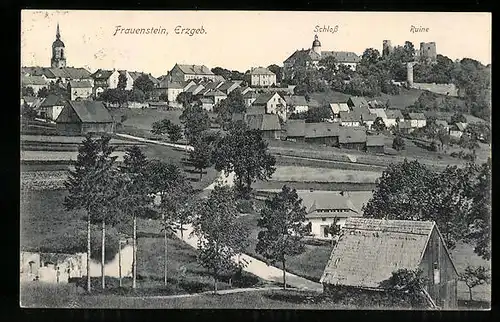 AK Frauenstein / Erzgeb., Totalansicht mit Schloss und Ruine