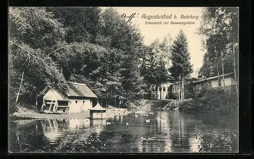 AK Augustusburg b. Radeberg, Ententeich mit Genesungsheim