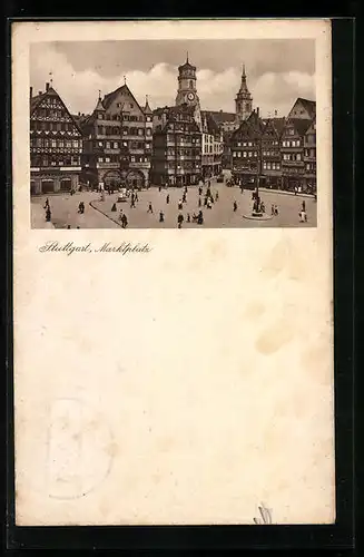 AK Stuttgart, Passanten auf dem Marktplatz