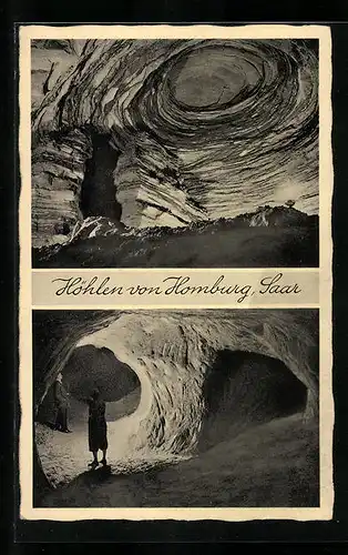 AK Homburg a. Saar, Besucher in den Höhlen