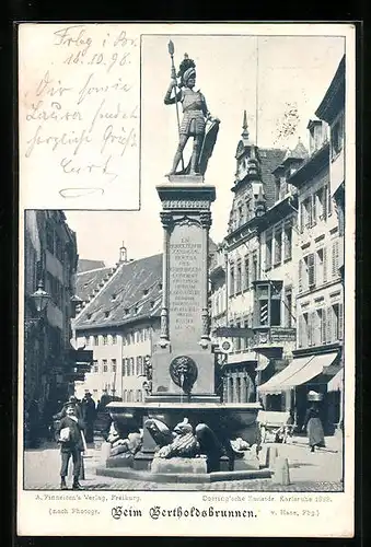 AK Freiburg i. B., Passanten am Bertholdsbrunnen