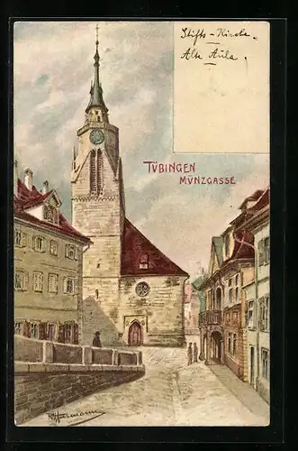 AK Tübingen, die Kirche in der Münzgasse