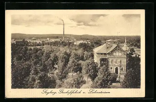 AK Siegburg, Geschossfabrik und Laboratorium aus der Vogelschau