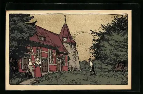 Steindruck-AK Suderburg Lüneburger Heide, Alte Kirche aus dem Jahr 1044