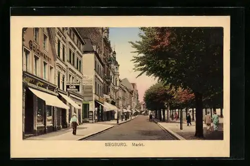 AK Siegburg, Markt mit Cafe W. Schmitz und Passanten