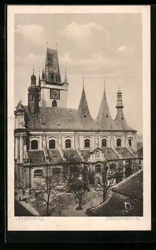 AK Leitmeritz, Stadtkirche aus der Vogelschau