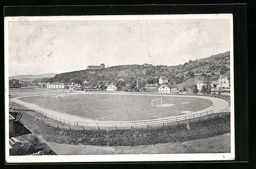 AK Aussig, Aussiger Stadion aus der Vogelschau