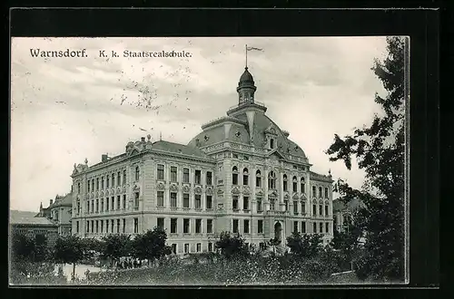 AK Warnsdorf, K. k. Staatsrealschule, Gebäudeansicht