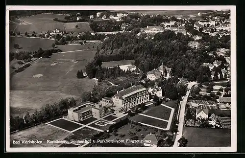 AK Bad Wörishofen, Kurhäuser, Sonnenhof und Parkhotel aus dem Flugzeug gesehen