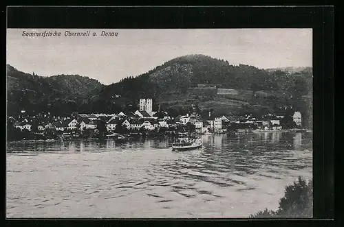 AK Obernzell a. Donau, Totale vom Flussufer aus gesehen