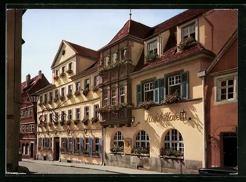 AK Rothenburg ob der Tauber, Hotel Goldener Hirsch mit Strasse