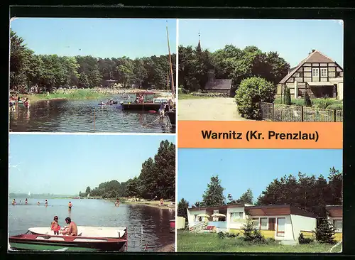 AK Warnitz /Kr. Prenzlau, Dorfplatz, Badestelle, Freibad am Quast
