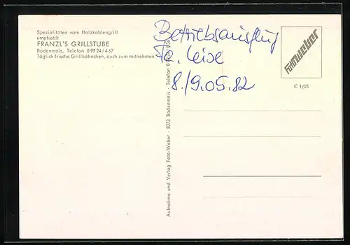 AK Bodenmais /Bay., Gaststätte Franzls Grillstube, Gesamtansicht