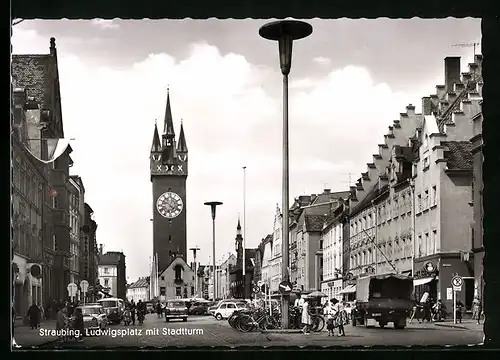AK Straubing, Ludwigsplatz mit Stadtturm