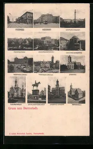AK Darmstadt, Rheinstrasse, Schloss, Postgebäude, Marktplatz