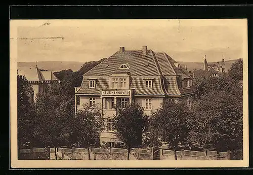 AK Bad Pyrmont, Hotel Kurpension Haus Hannover aus der Vogelschau