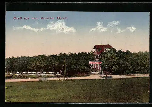 AK Wolfenbüttel, Gasthaus Waldwirtschaft zum Atzumer Busch C. Harbort mit Landstrasse