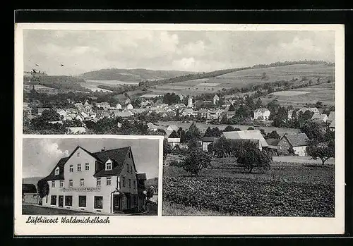 AK Waldmichelbach, Gasthaus zum goldenen Löwen P. Grossmann, Gesamtansicht mit Umgebung
