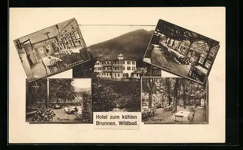 AK Bad Wildbad, Hotel zum kühlen Brunnen, Speisesaal, Garten
