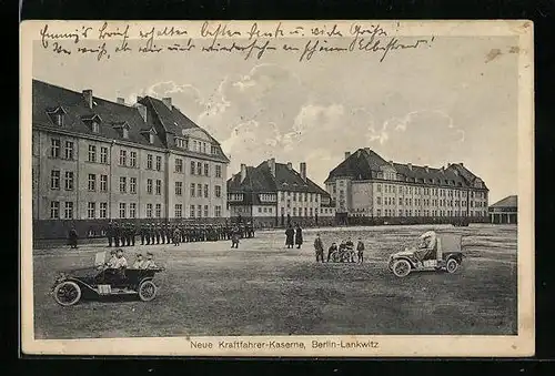 AK Berlin-Lankwitz, Neue Kraftfahrer-Kaserne mit Soldaten und Autos