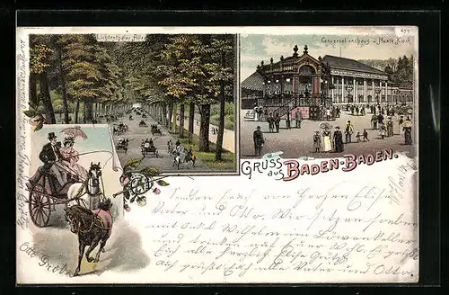 Lithographie Baden-Baden, Conversationshaus und Musikkiosk, Lichtenthaler Allee