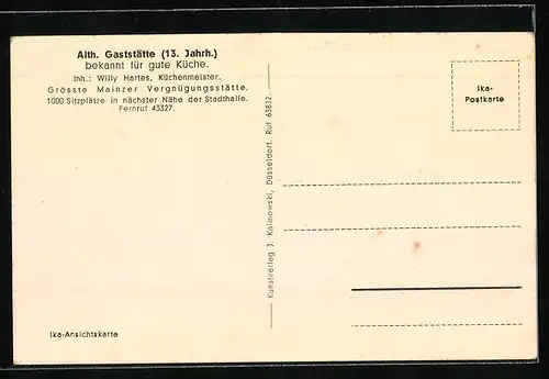 AK Mainz, Gaststätte Heilig Geist W. Hartes, Wappensaal