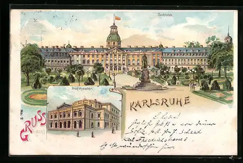 Lithographie Karlsruhe, Schloss, Hoftheater
