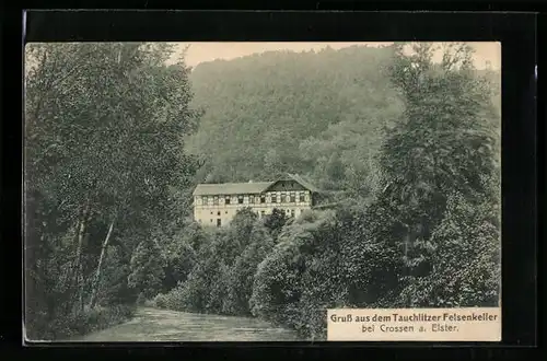 AK Crossen a. Elster, Gasthaus Tauchlitzer Felsenkeller