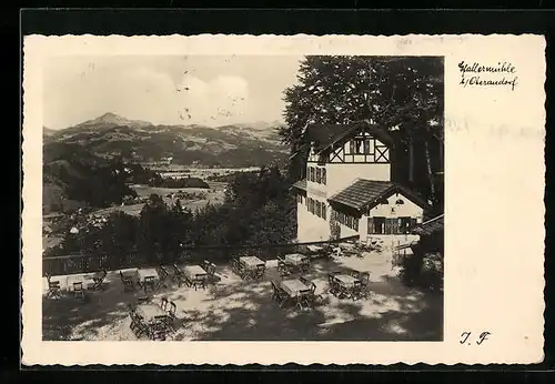 AK Oberaudorf, Gasthof Gfallermühle mit Blick auf den Ort