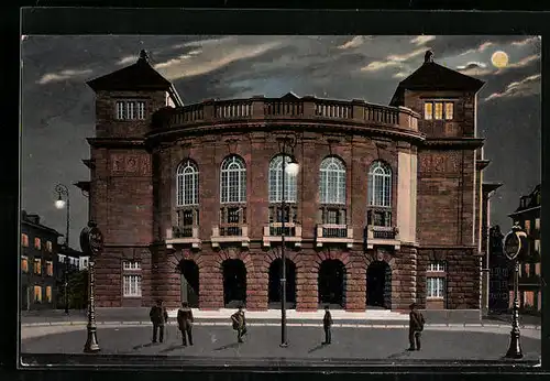 AK Mainz a. Rhein, Stadttheater bei Abendstimmung