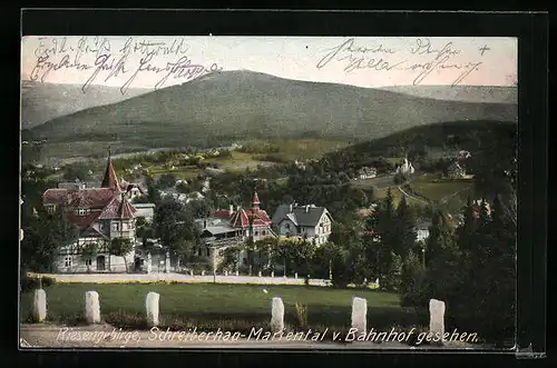 AK Schreiberhau-Mariental, Totale vom Bahnhof aus gesehen
