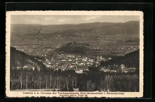 AK Ober-Krummhübel, Talblick v. d. Terrasse der Teichmannbaude