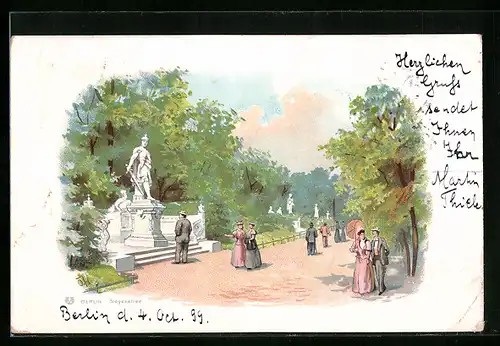 Lithographie Berlin-Tiergarten, Partie der Siegesallee