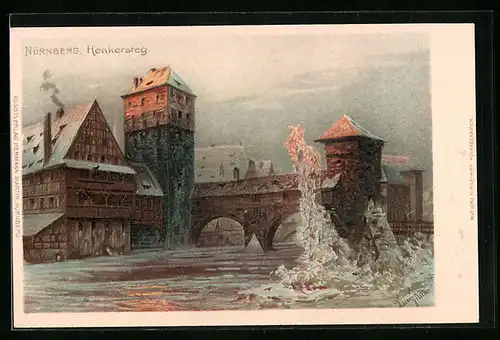 Lithographie Nürnberg, Henkersteig im Winter
