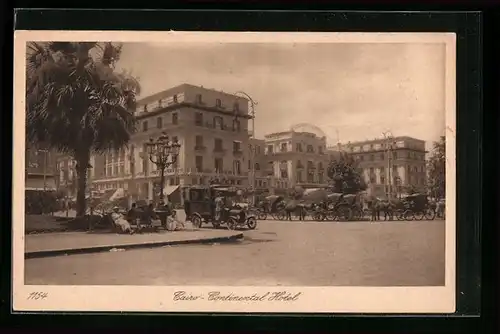 AK Kairo, Continental Hotel mit Strasse und Droschken