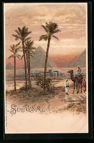 Lithographie Gizeh, Les Pyramides de Gizeh, Camel