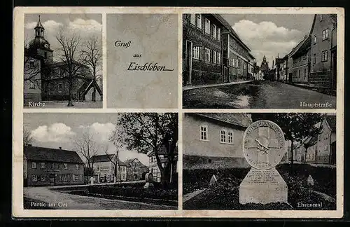 AK Eischleben, Hauptstrasse, Ehrenmal, Ortspartie mit Tankstelle