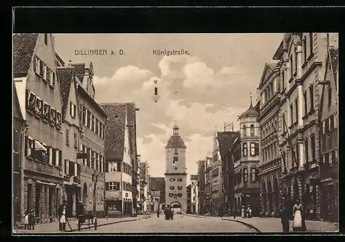 AK Dillingen a. D., Königstrasse mit Geschäften