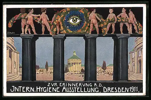 Künstler-AK Dresden, Internationale Hygiene-Ausstellung 1911, Ausstellungsgelände