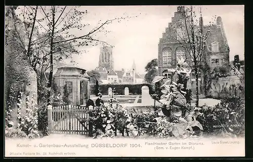 AK Düsseldorf, Kunst- und Gartenbau-Ausstellung 1904, Flandrischer Garten im Diorama