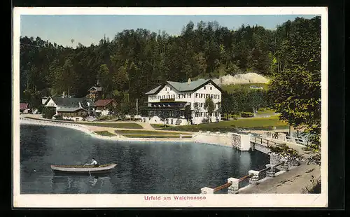AK Urfeld am Walchensee, Wiesmayers-Hotel Post und Jäger am See