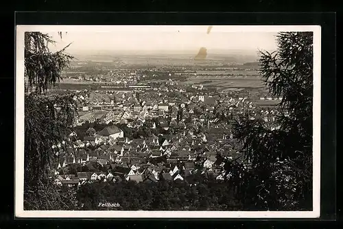 AK Fellbach, Totalansicht von einem Berg aus gesehen