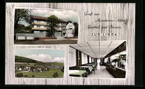 AK Moosbronn-Althof, Ortsansicht und Gasthof und Pension Zur Linde