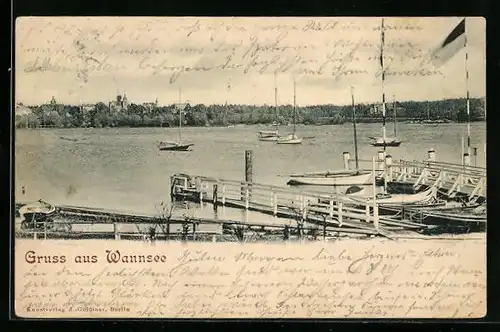 AK Berlin-Wannsee, Blick über den See zur Ortschaft