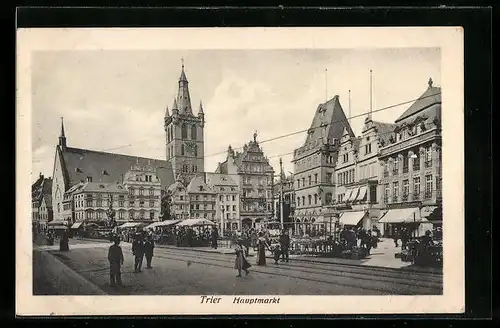 AK Trier, Hauptmarkt mit Verkaufsständen