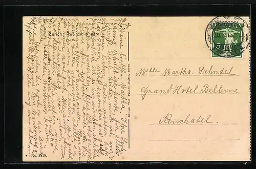 AK Zürich, Bahnhofstrasse aus der Vogelschau