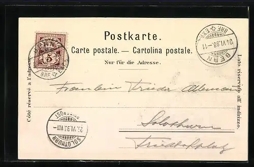 Lithographie Iseltwald, Partie am Brienzersee mit Gebirgspanorama